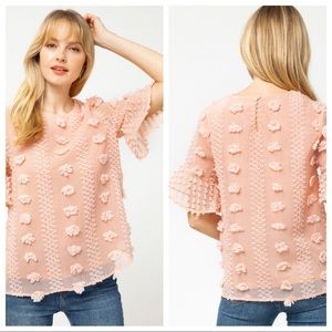 NWT Dotted-Swiss top featuring flare sleeve detail